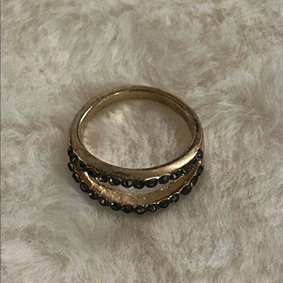 Double Gold Ring with Black Diamond Accents - Picture 4 of 9